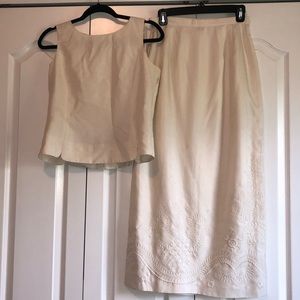 Talbots Silk Embroidered Maxi Skirt/Top - Cream/4